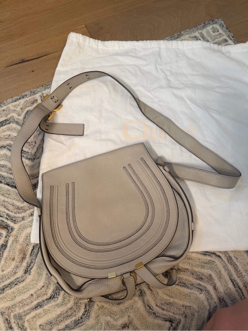 Chloe Taupe Pebbled Leather Small Marcie  Crossbody